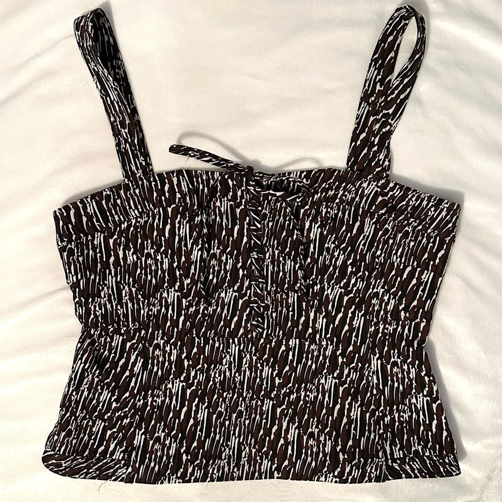 Diane Von Furstenberg DVF Avalon Corset Crop Tank Top 14 Women’s Black Brown NWT